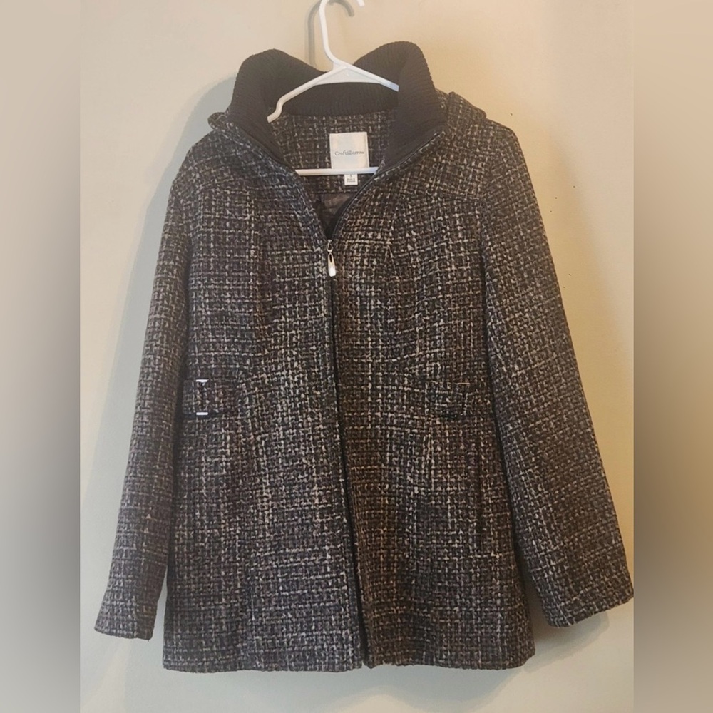 Croft & Barrow Women's Black Checkered Trench Coat - Picture 2 of 9